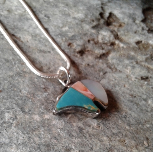 Sterling Turquoise inlay Bear Fetish PENDANT - Picture 5 of 8